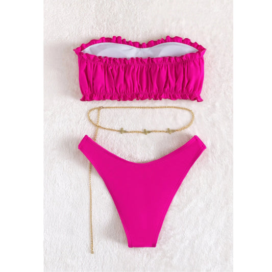 SHEIN - Ruched Frilled High Cut Bikini