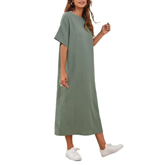 SHEIN - Plain textured short sleeve long dress