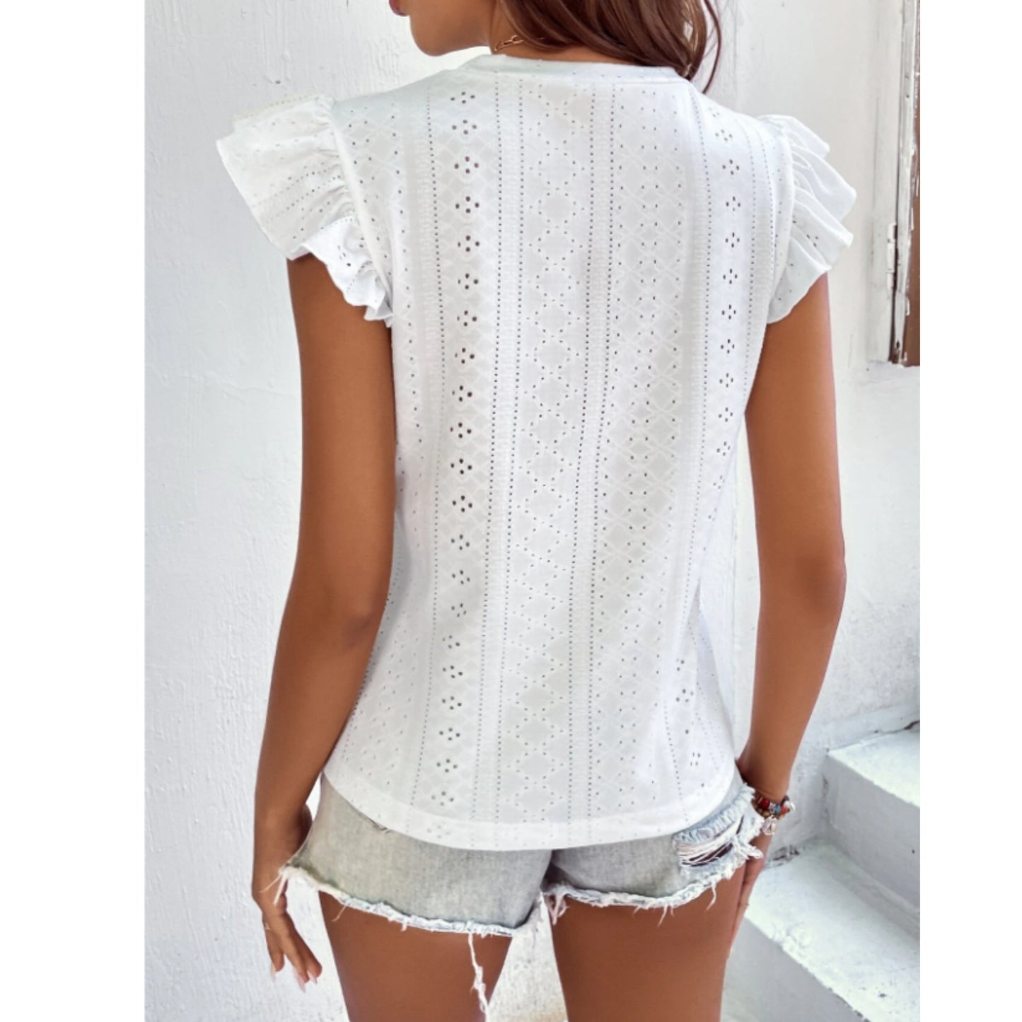 SHEIN - Lace design ruffle sleeve blouse