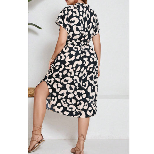 SHEIN - Leopard print belted midi dress