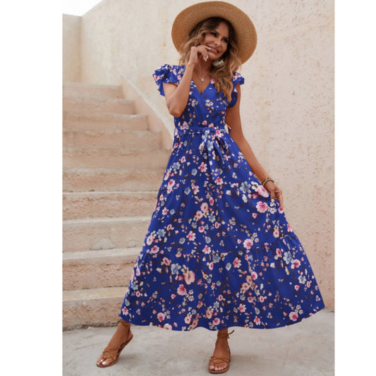 SHEIN - Floral belted long dress