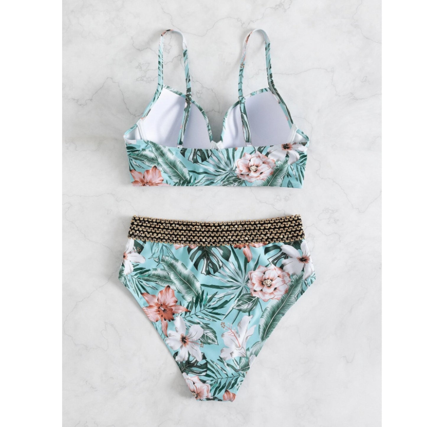 SHEIN -  Floral Twist Stitch Detail Push Up Bikini