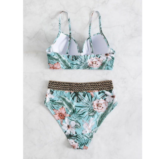 SHEIN -  Floral Twist Stitch Detail Push Up Bikini