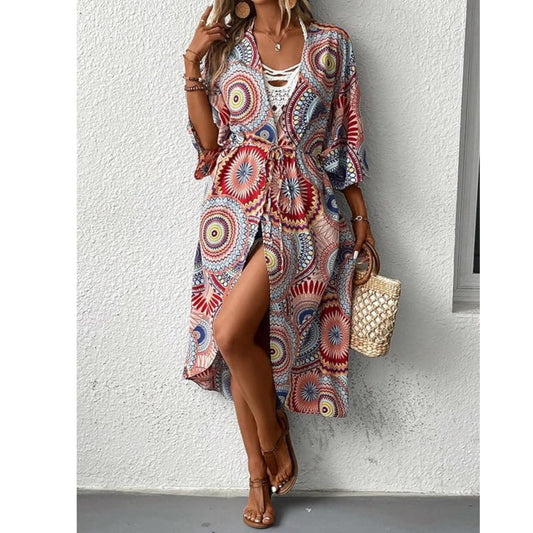 SHEIN - Sasamul Print quarter Sleeve beach cover
