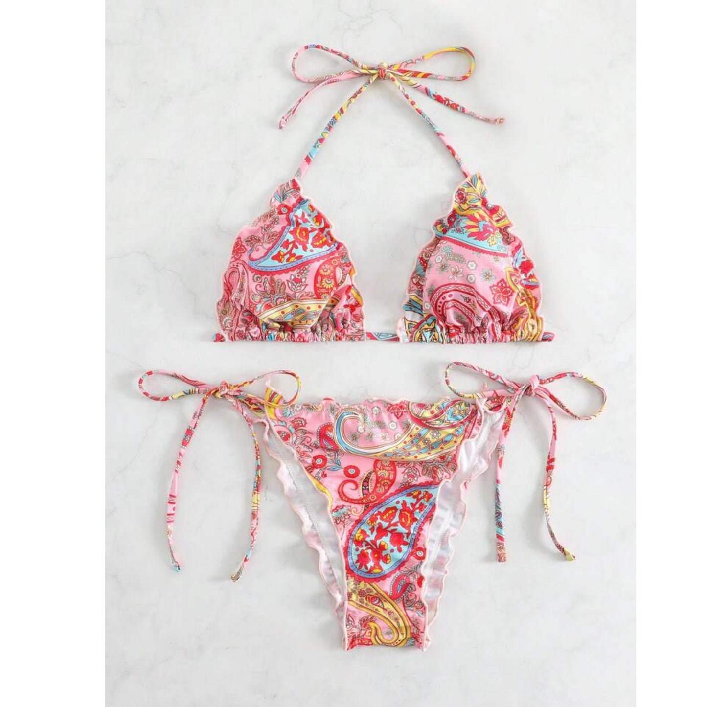 SHEIN - Paisley Print Halter Triangle Bikini Set