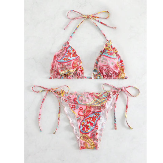 SHEIN - Paisley Print Halter Triangle Bikini Set