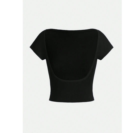 SHEIN - Open back simple t-shirt