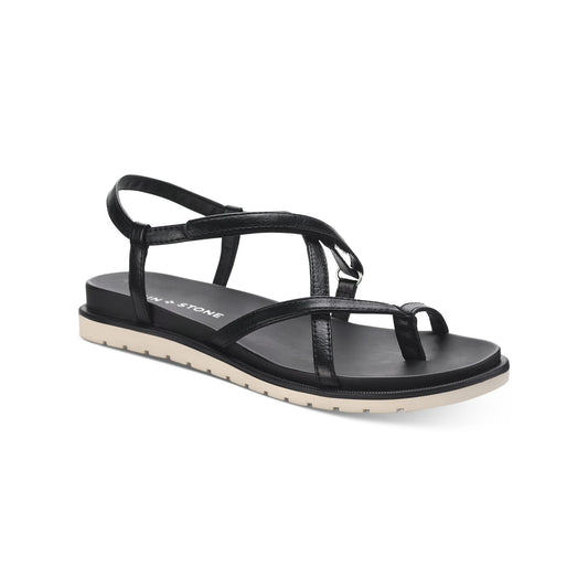 SUN+STONE - Faux Leather Toe-Post Slingback Sandals