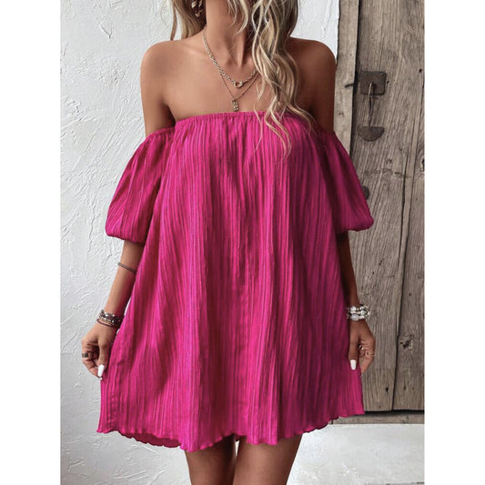 SHEIN - Solid Off Shoulder Plisse Dress