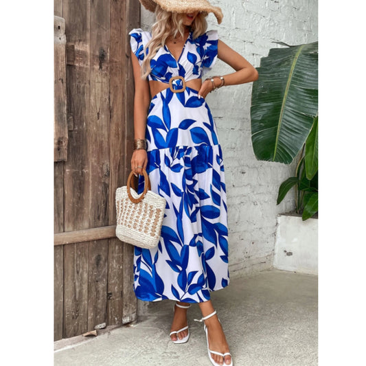 SHEIN - Printed design cut ot long dress