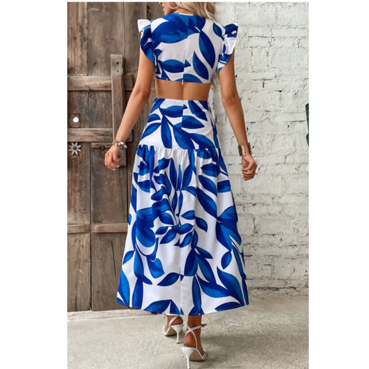 SHEIN - Printed design cut ot long dress