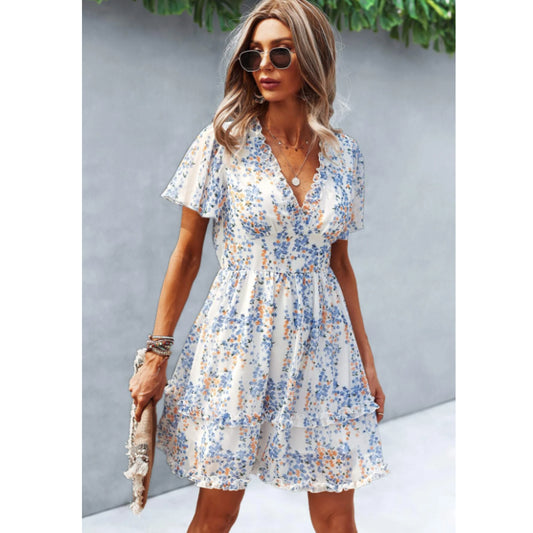 SHEIN - Flower pattern ruffle v neck Short dress