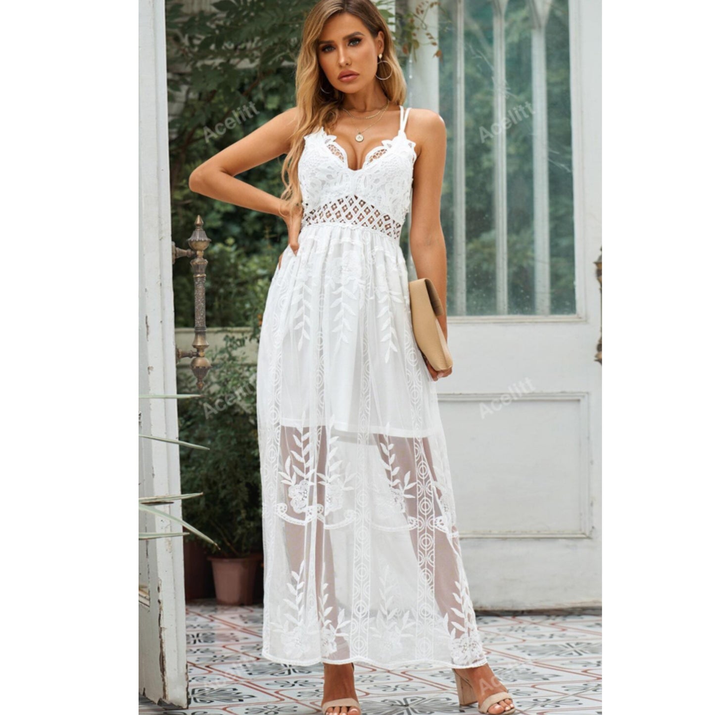 SHEIN - Guipure Lace Insert Cami long Dress