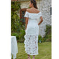 SHEIN - Off-Shoulder Embroidered Flower Decorated White long Dress