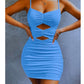 Mini Short Dress Solid Cutout Rushed Dress