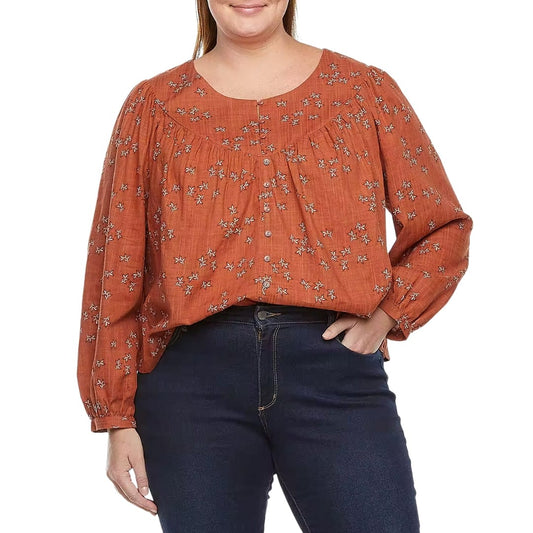 A.N.A Womens Tops XXXL / Brown A.N.A - Scoop Neck Long Sleeve Blouse