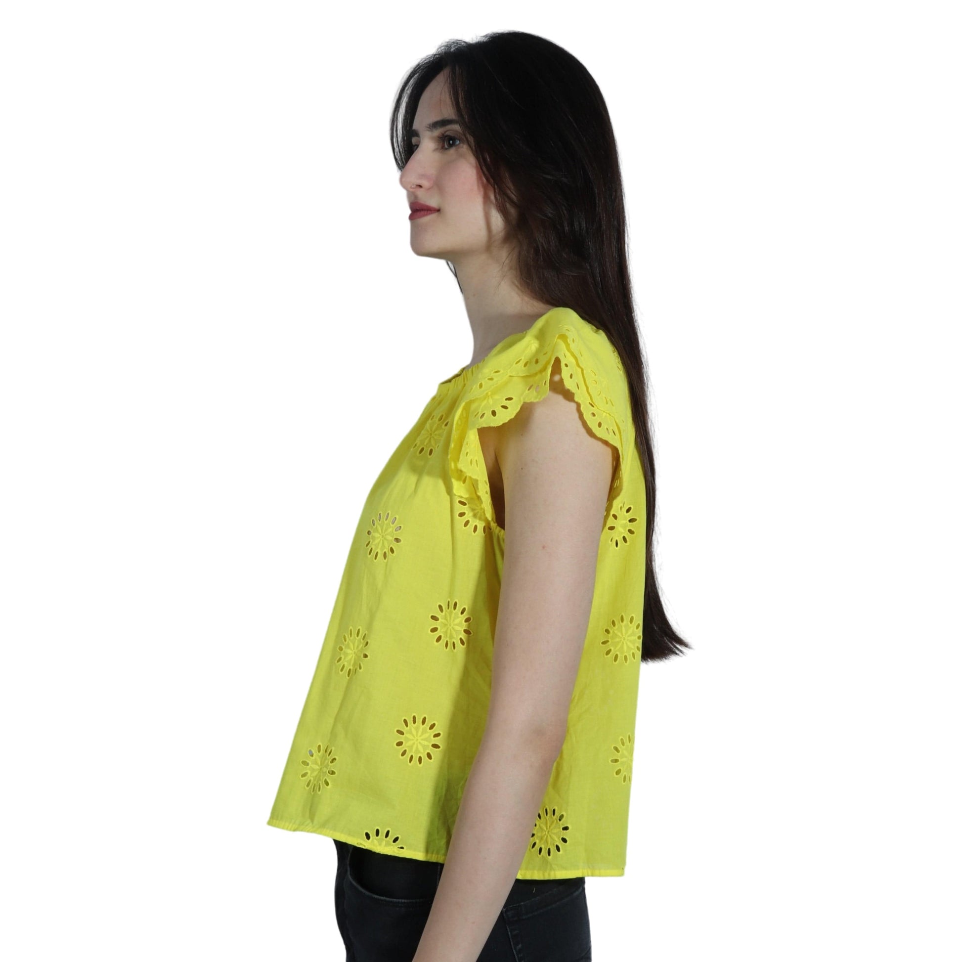 A.N.A Womens Tops Petite S / Yellow A.N.A - Sleeveless Ruffle Top