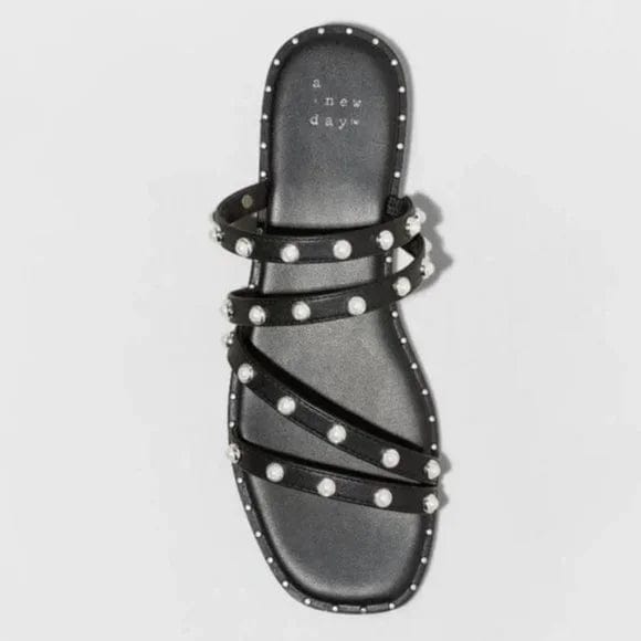 A NEW DAY Womens Shoes 39.5 / Black A NEW DAY - Hollis Embellished Square Toe Slides