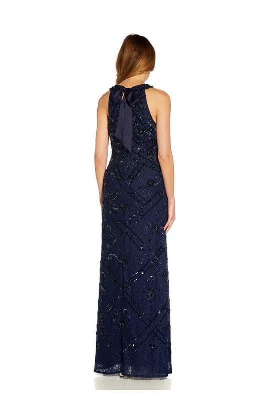 ADRIANNA PAPELL Womens Dress L / Navy ADRIANNA PAPELL - Beaded Halter Evening Dress