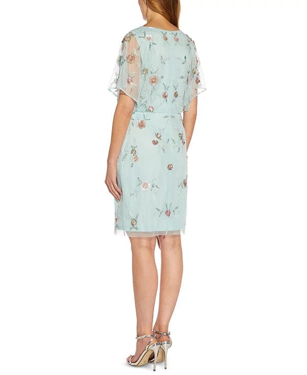 ADRIANNA PAPELL Womens Dress L / Blue ADRIANNA PAPELL - Embellished Blouson Batwing-Sleeve Dress