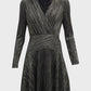 ADRIANNA PAPELL Womens Dress XS / Black ADRIANNA PAPELL - Long-Sleeve Metallic Shimmer Short Dress