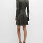 ADRIANNA PAPELL Womens Dress XS / Black ADRIANNA PAPELL - Long-Sleeve Metallic Shimmer Short Dress