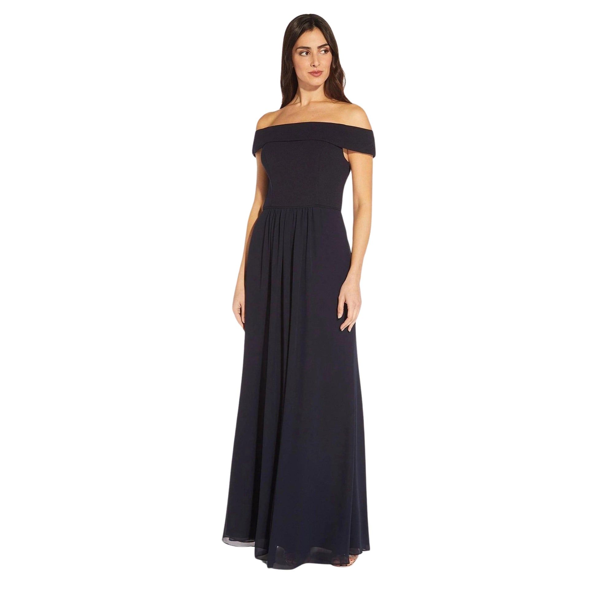 ADRIANNA PAPELL Womens Dress XL / Navy ADRIANNA PAPELL - Off The Shoulder Chiffon Gown