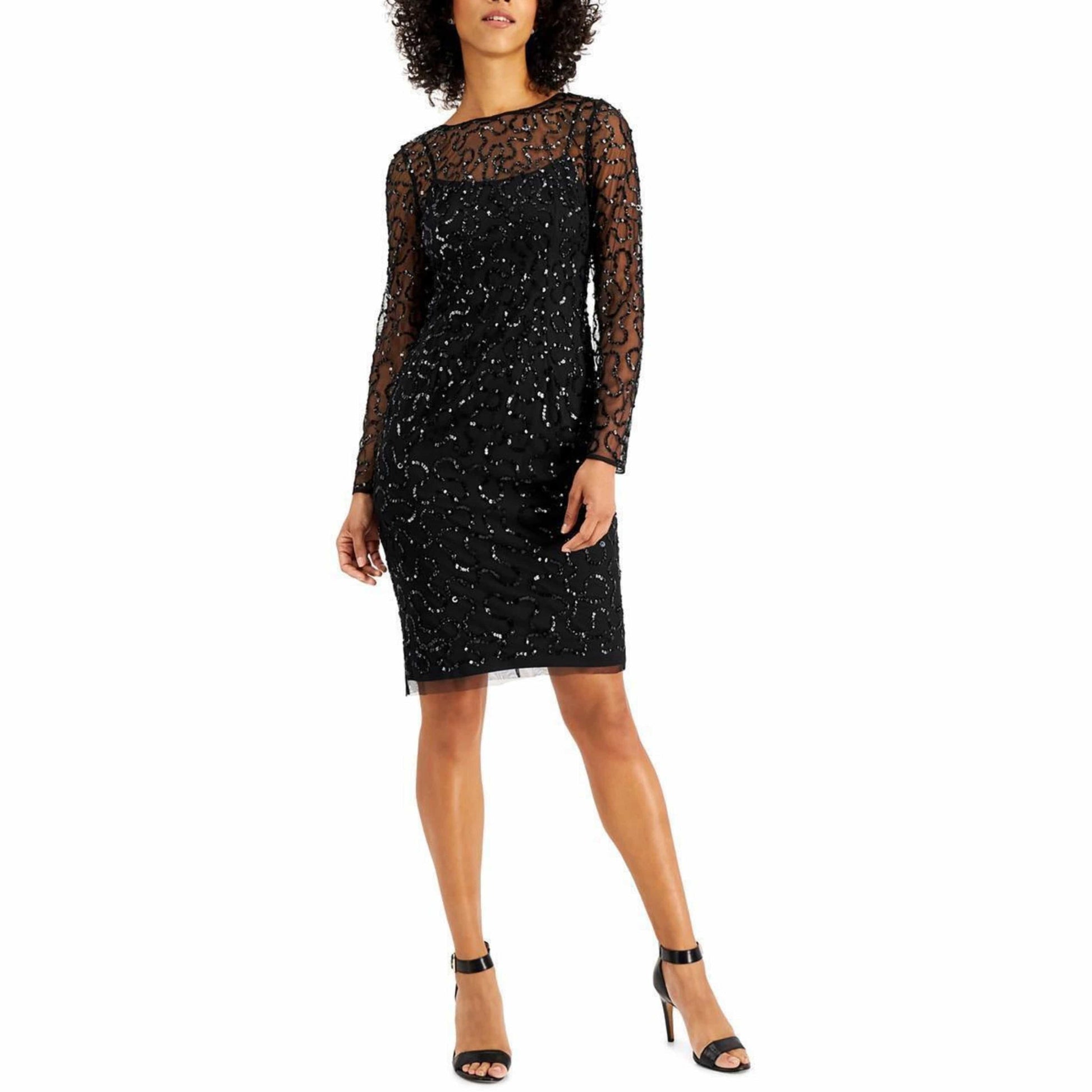 ADRIANNA PAPELL Womens Dress L / Black ADRIANNA PAPELL - Sequin Sheath Dress