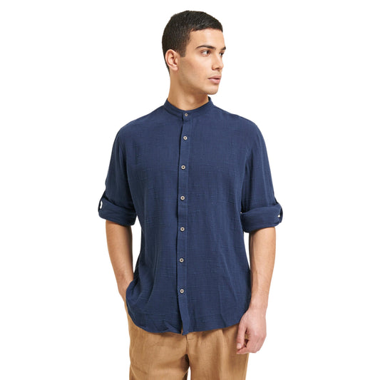 ALCOTT Mens Tops L / Navy ALCOTT -  blend shirt with Korean collar