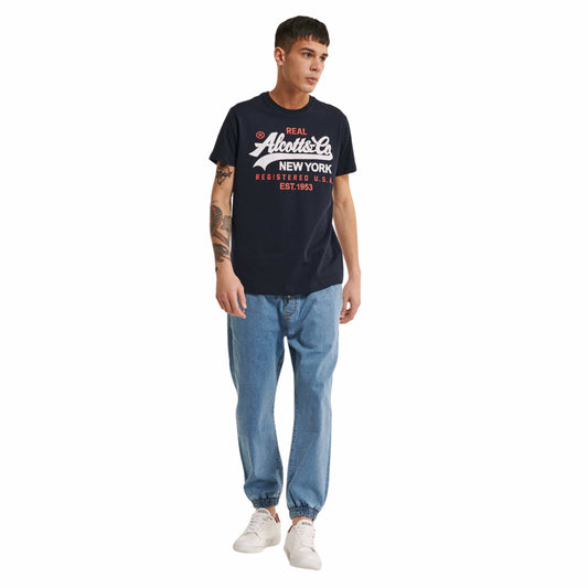 ALCOTT Mens Tops M / Navy ALCOTT -  frontal logo printed T-Shirt