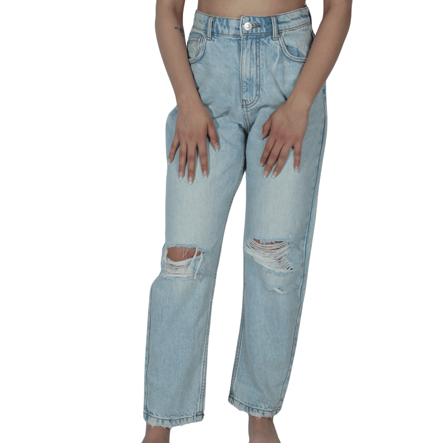 ALCOTT Womens Bottoms S / Blue ALCOTT - Ripped High Waist Denim