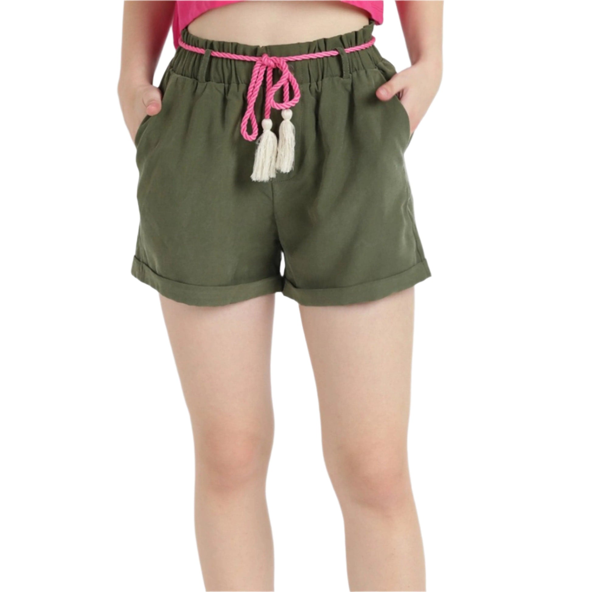 ALCOTT Womens Bottoms XS / Green / 26W ALCOTT - Solid belt rope deisgn shorts