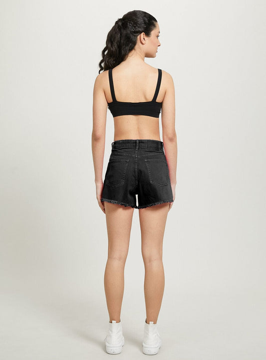 ALCOTT Womens Bottoms S / Black / 28W ALCOTT - Solid distressed denim shorts