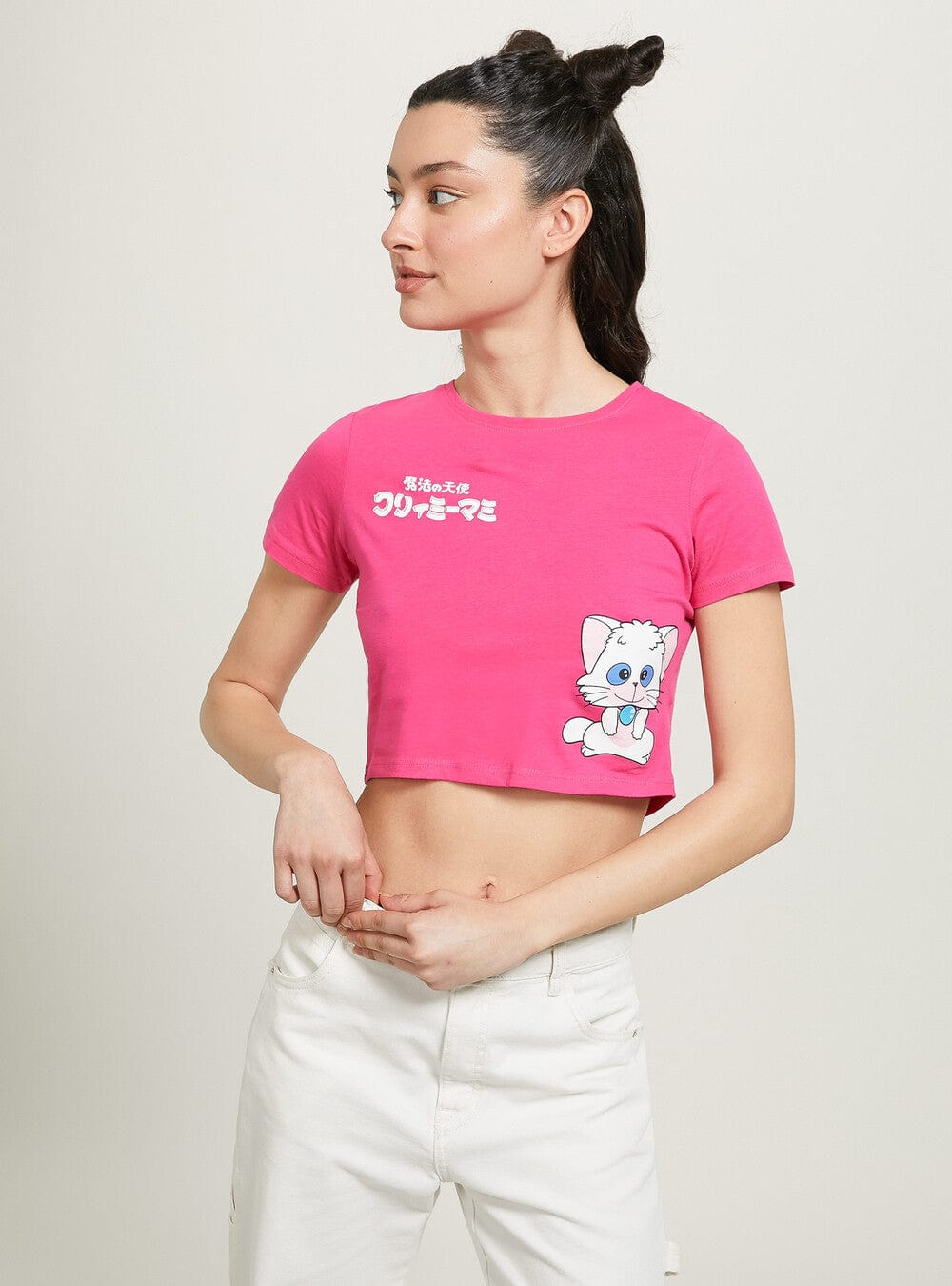 ALCOTT Womens Tops XS / Fuchsia ALCOTT - Printed Short Sleeves Crop Top