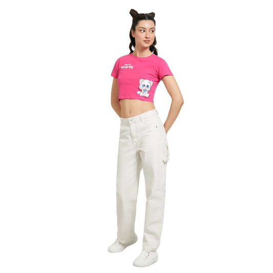 ALCOTT Womens Tops XS / Fuchsia ALCOTT - Printed Short Sleeves Crop Top