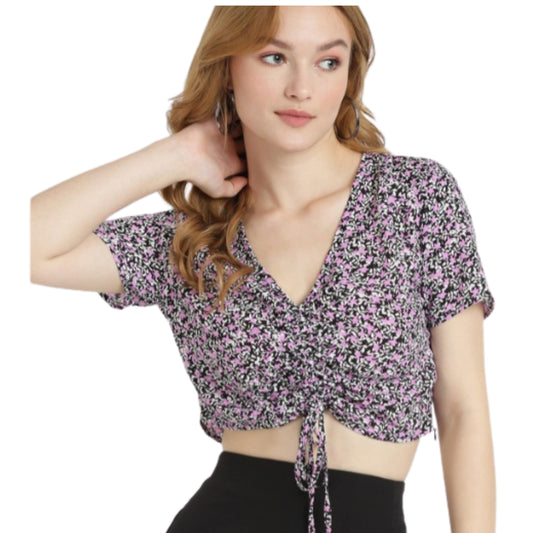 ALCOTT Womens Tops XS / Multi-Color ALCOTT - Ruched Floral Printed Crop Top