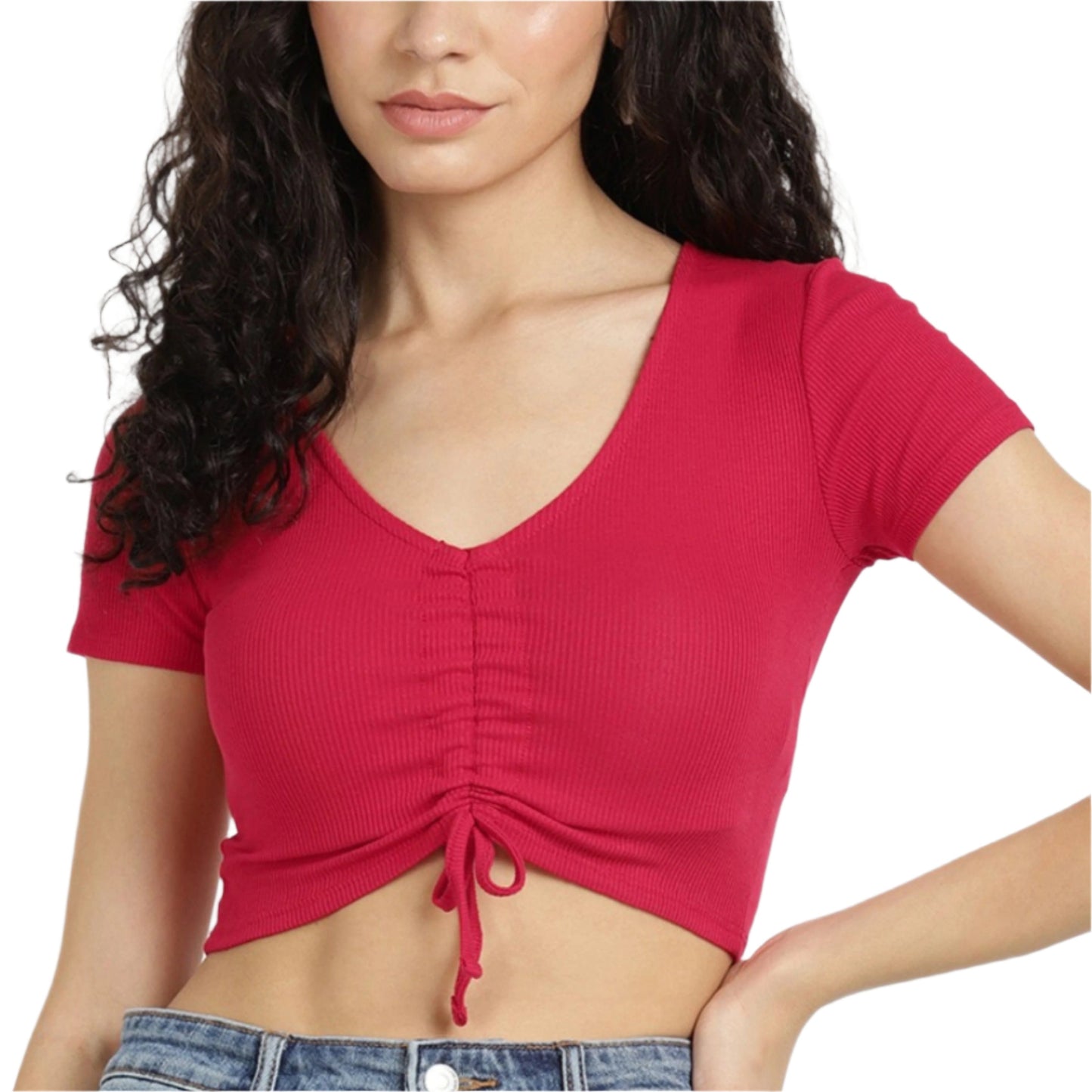 ALCOTT Womens Tops XS / Red ALCOTT - Rushed front ribbed simple crop top