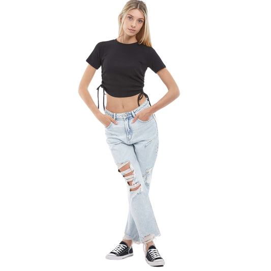 ALCOTT Womens Tops XS / Black ALCOTT - T-shirt With Adjustable Drawstring