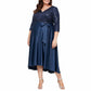 ALEX EVENINGS Womens Dress XXL / Navy ALEX EVENINGS - Plus Size Sequined MIDI Surplice Side-Tie Dress