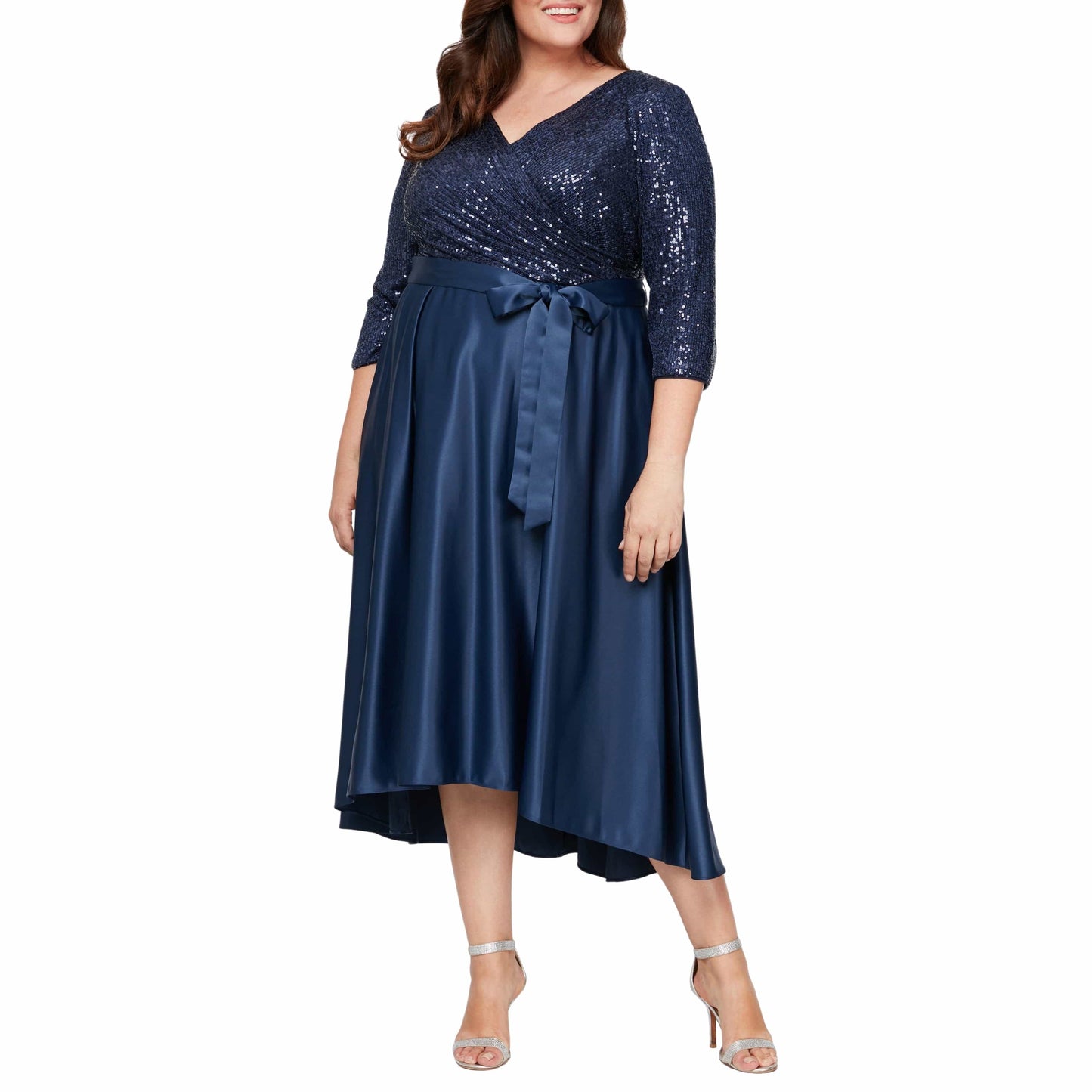 ALEX EVENINGS Womens Dress XXL / Navy ALEX EVENINGS - Plus Size Sequined MIDI Surplice Side-Tie Dress