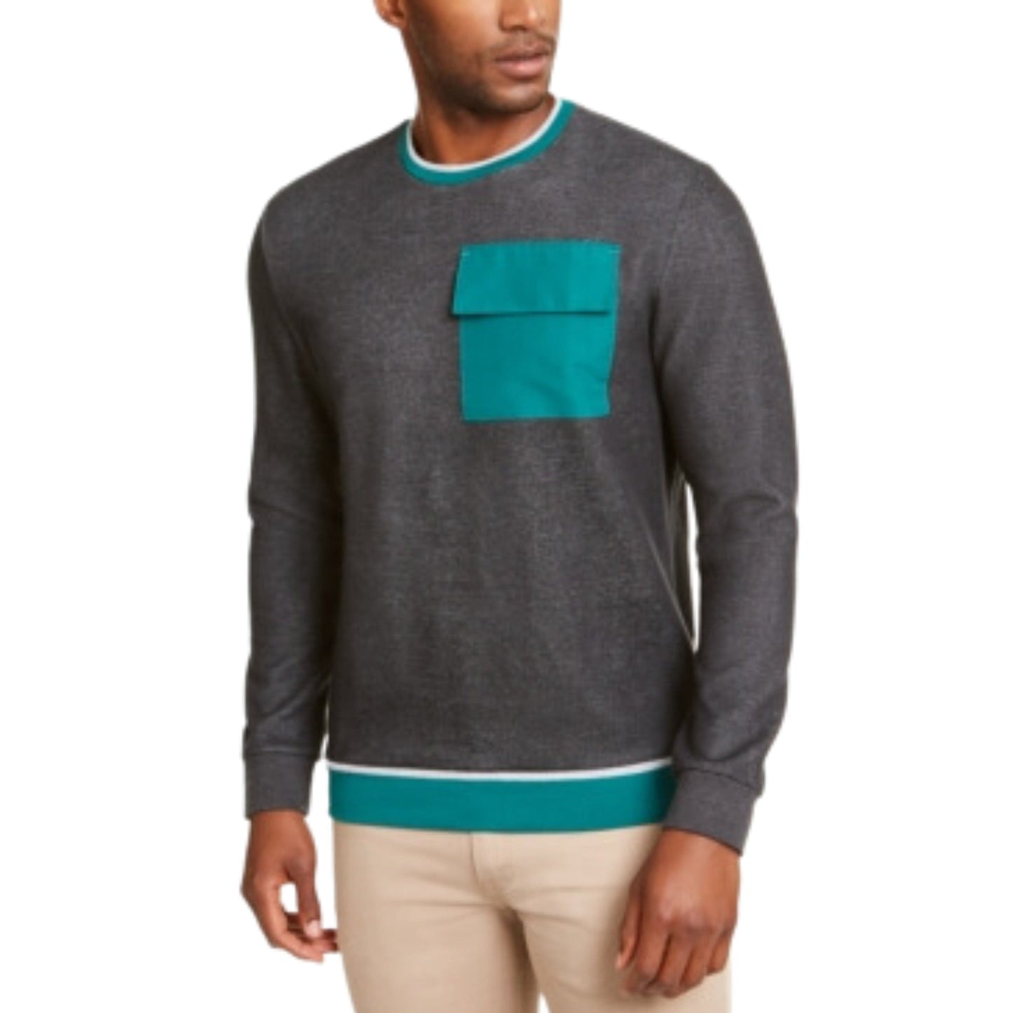 ALFANI Mens Tops L / Grey ALFANI - Heathered Pocket Crew Sweatshirt