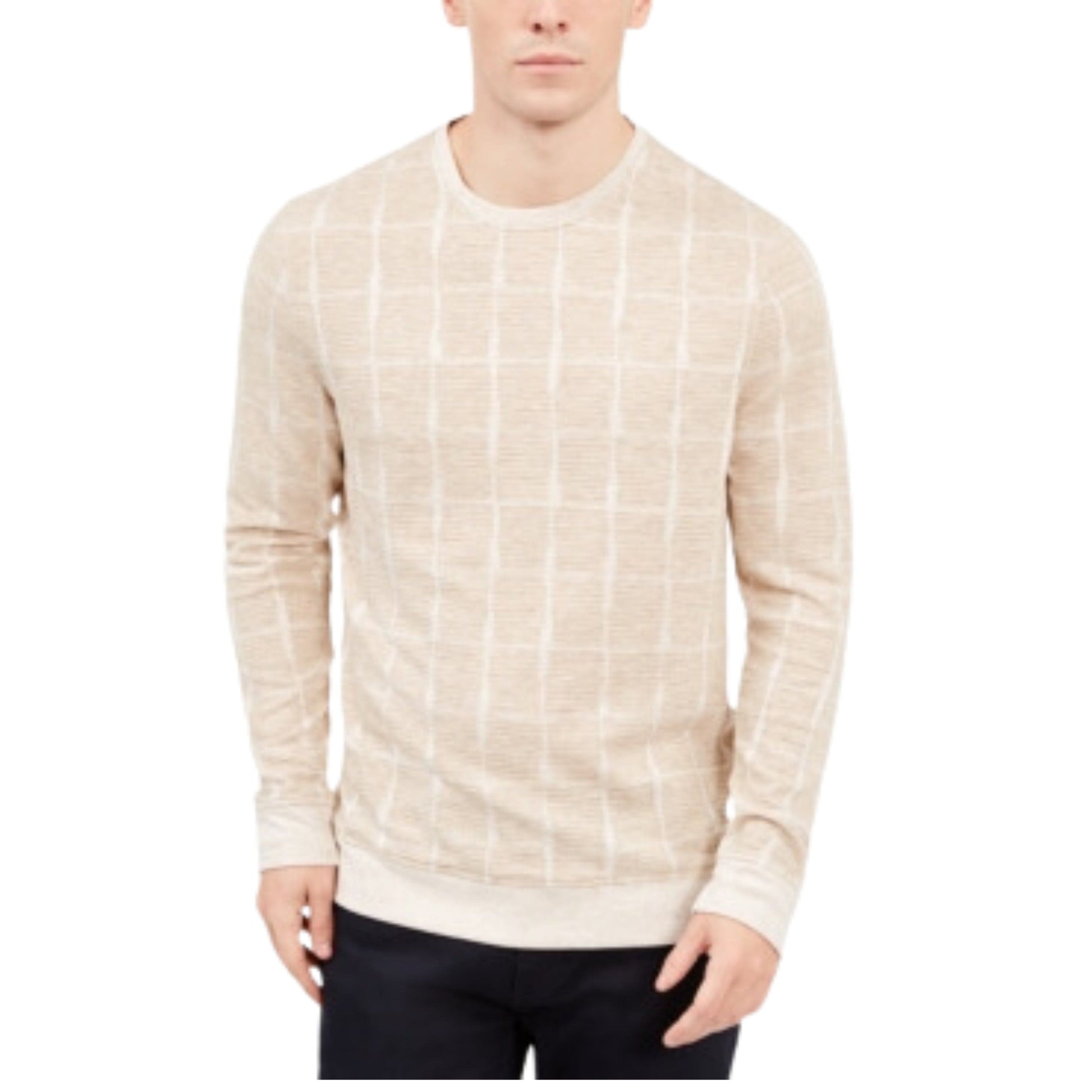 ALFANI Mens Tops M / Beige ALFANI -  Jacquard Grid Pullover Crewneck Sweater