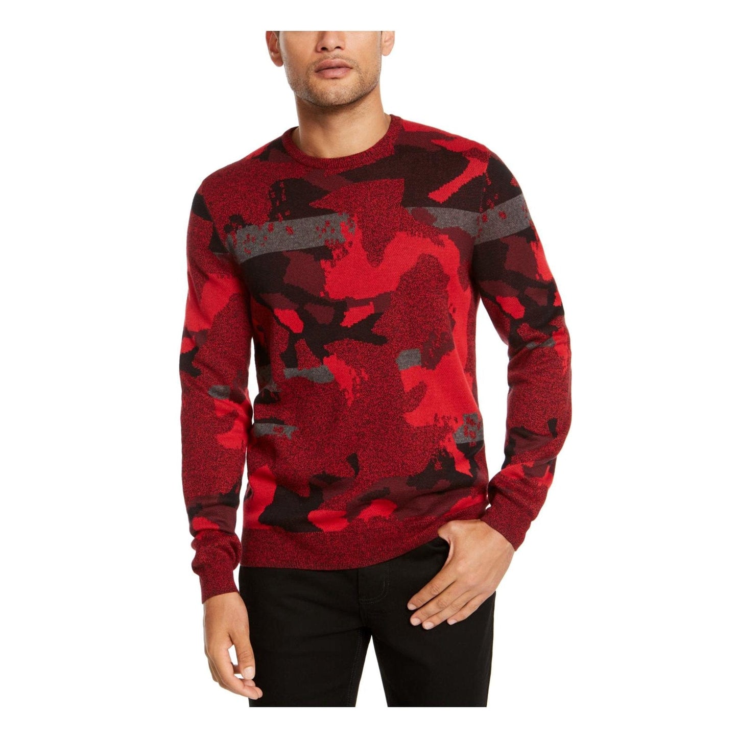 ALFANI Mens Tops S / Multi-Color ALFANI - Printed Ribbed Trim Crewneck Sweater