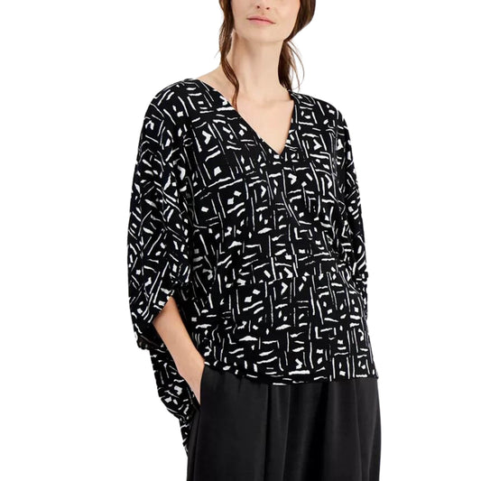 ALFANI Womens Tops S / Black ALFANI - -Print High-Low Hem Top