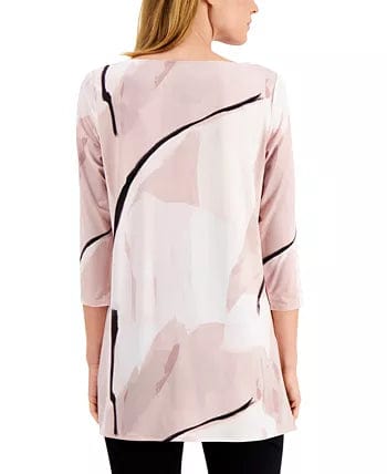 ALFANI Womens Tops Petite XS / Pink ALFANI - Printed Boat-Neck Tunic Top