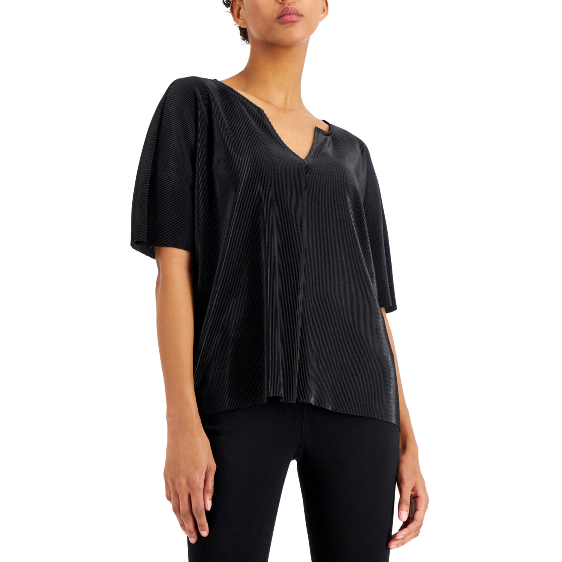 ALFANI Womens Tops M / Black ALFANI - Textured Short Sleves Design