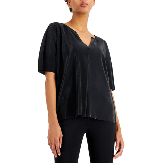 ALFANI Womens Tops M / Black ALFANI - Textured Short Sleves Design