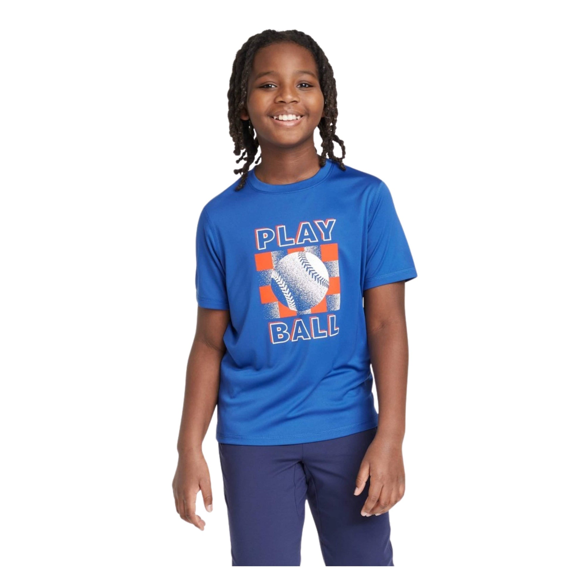 ALL IN MOTION Boys Tops XL / Dark Blue ALL IN MOTION - Short Sleeve "Play Ball" Graphic T-Shirt