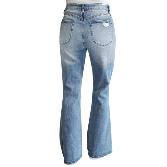 ALMOST FAMOUS Womens Bottoms L / Blue / 30 ALMOST FAMOUS - Destructed '90s High Rise Flared Denim