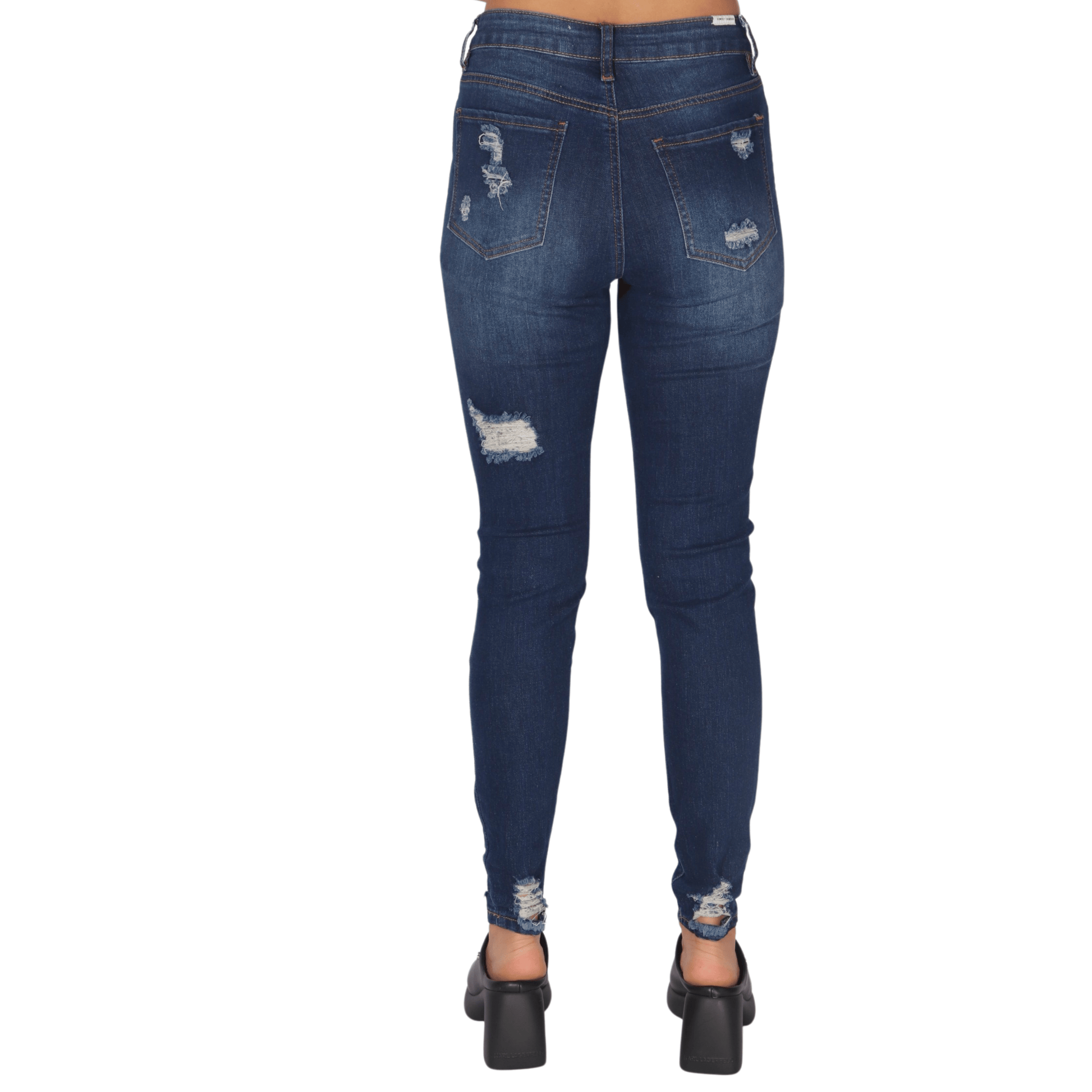 ALMOST FAMOUS Womens Bottoms S / Dark Blue / 26-27 ALMOST FAMOUS -  High-Rise Destructed Skinny Jeans